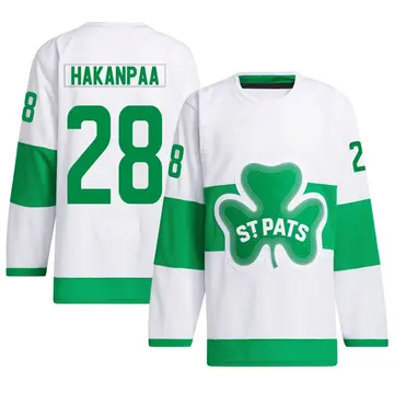 Men's Jani Hakanpaa Toronto Maple Leafs ＃28 Authentic White St. Patricks Alternate Primegreen Jersey