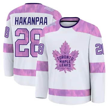 Men's Jani Hakanpaa Toronto Maple Leafs ＃28 Premium White 2024 Hockey Fights Cancer Practice Jersey