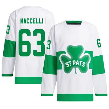 Men's Matias Maccelli Toronto Maple Leafs ＃63 Authentic White St. Patricks Alternate Primegreen Jersey