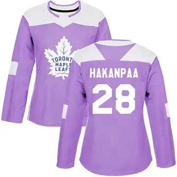 Women's Jani Hakanpaa Toronto Maple Leafs ＃28 Authentic Purple Fights Cancer Practice Jersey