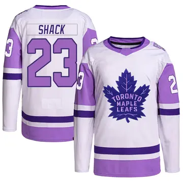 Youth Eddie Shack Toronto Maple Leafs ＃23 Authentic White/Purple Hockey Fights Cancer Primegreen Jersey