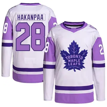 Youth Jani Hakanpaa Toronto Maple Leafs ＃28 Authentic White/Purple Hockey Fights Cancer Primegreen Jersey